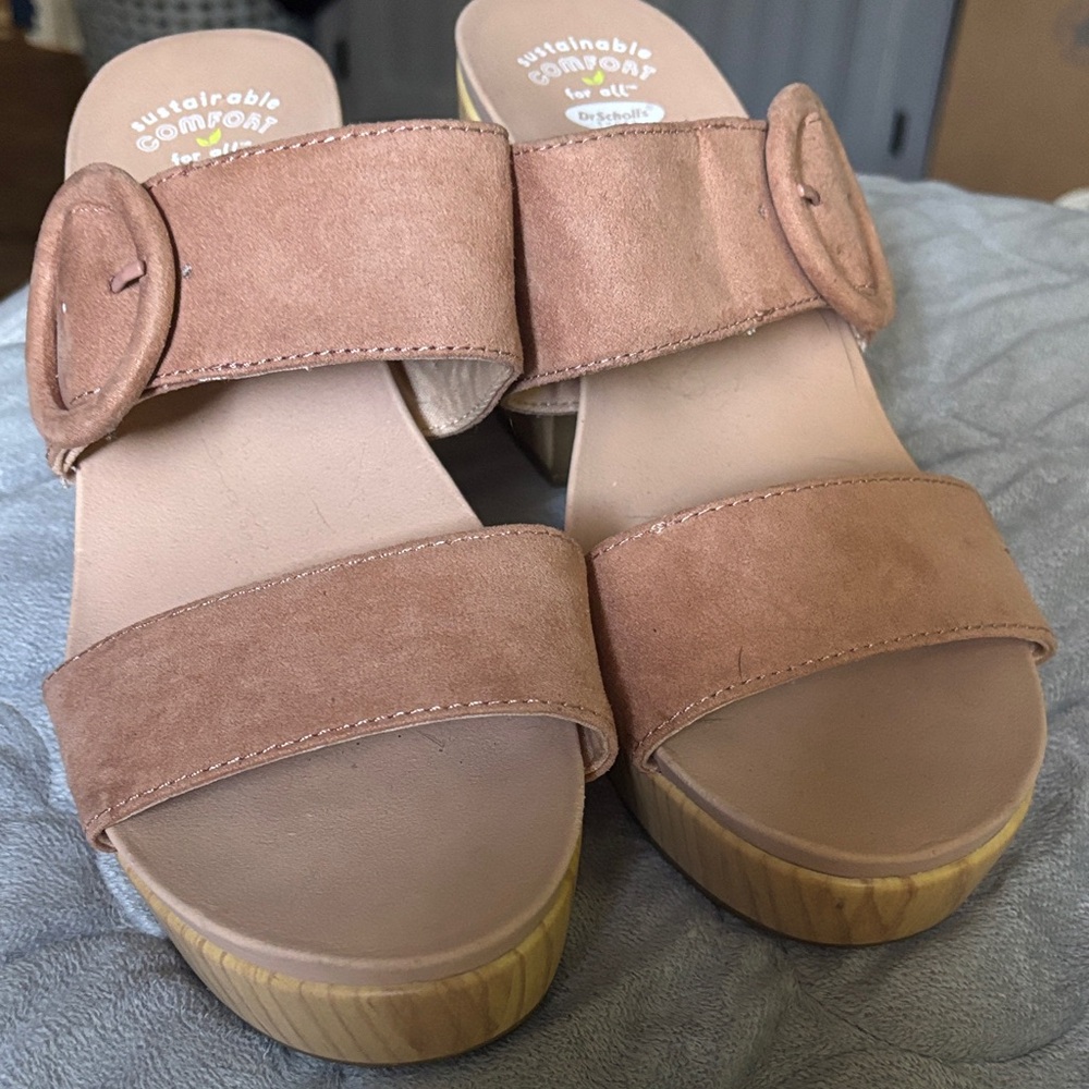 Dr. Scholl's Brown Mules with Wooden Sole